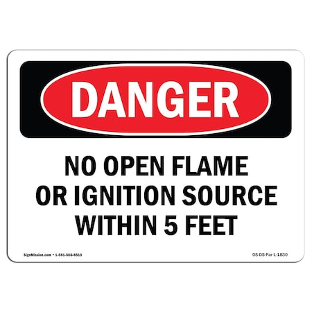 Signmission OSHA Danger, No Open Flame Or Ignition Source 5 Feet, 18in X 12in Aluminum, 12" W, 18" L, Landscape OS-DS-A-1218-L-1830